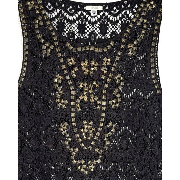 Ecote Urban Outfitters Women's Black Tank Top Cami Crochet Lace Studded Boho XS - Picture 4 of 9